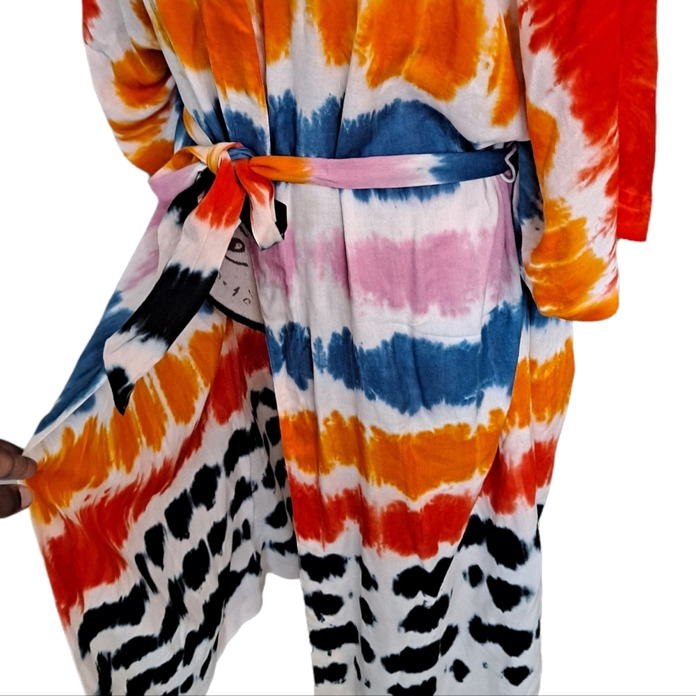 Kendall & Kylie Tie Dye colorful belted long maxi duster kimono - Picture 6 of 16